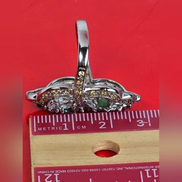 925 Sterling Silver Ring Sz 8 with Natural Emerald, Rhodolite, Sapphire, Topaz - Picture 4 of 9